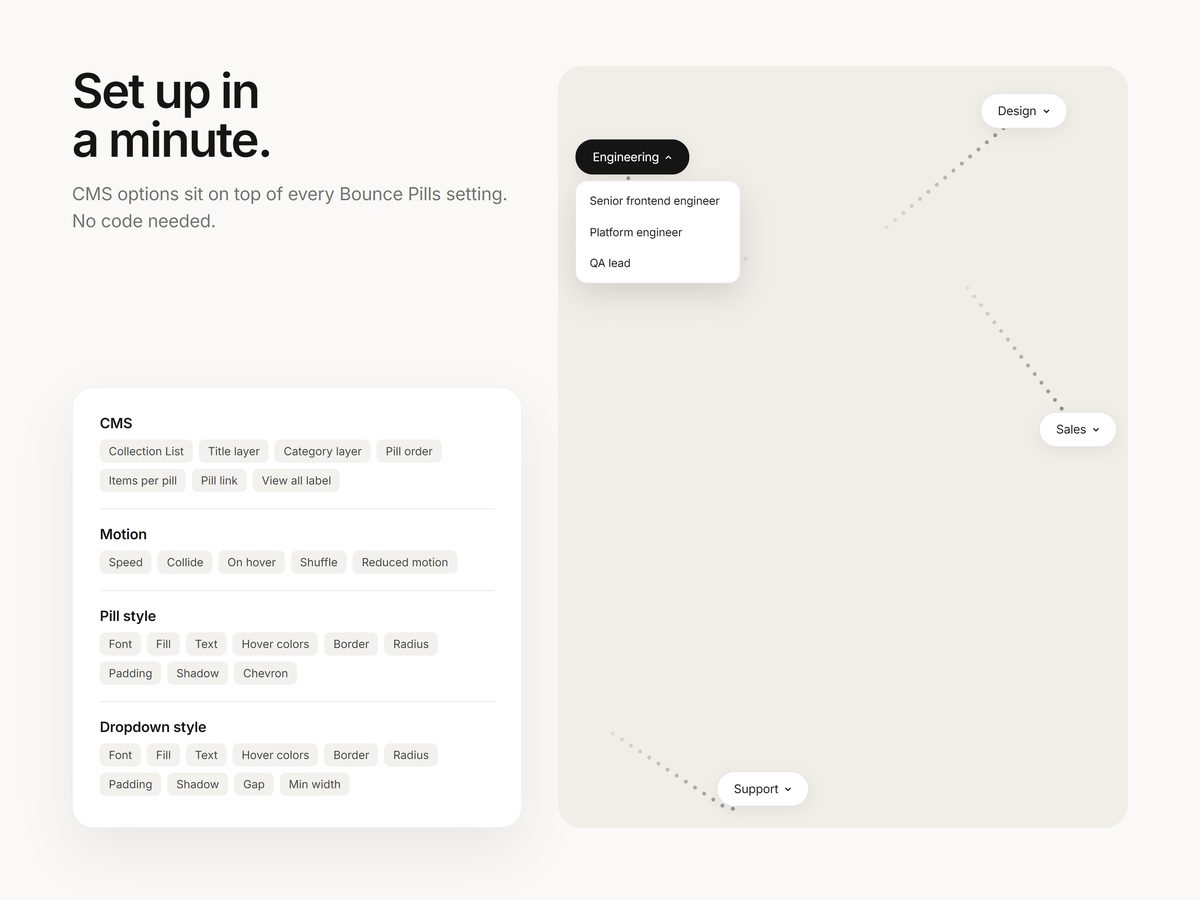 The CMS settings in Framer's properties panel