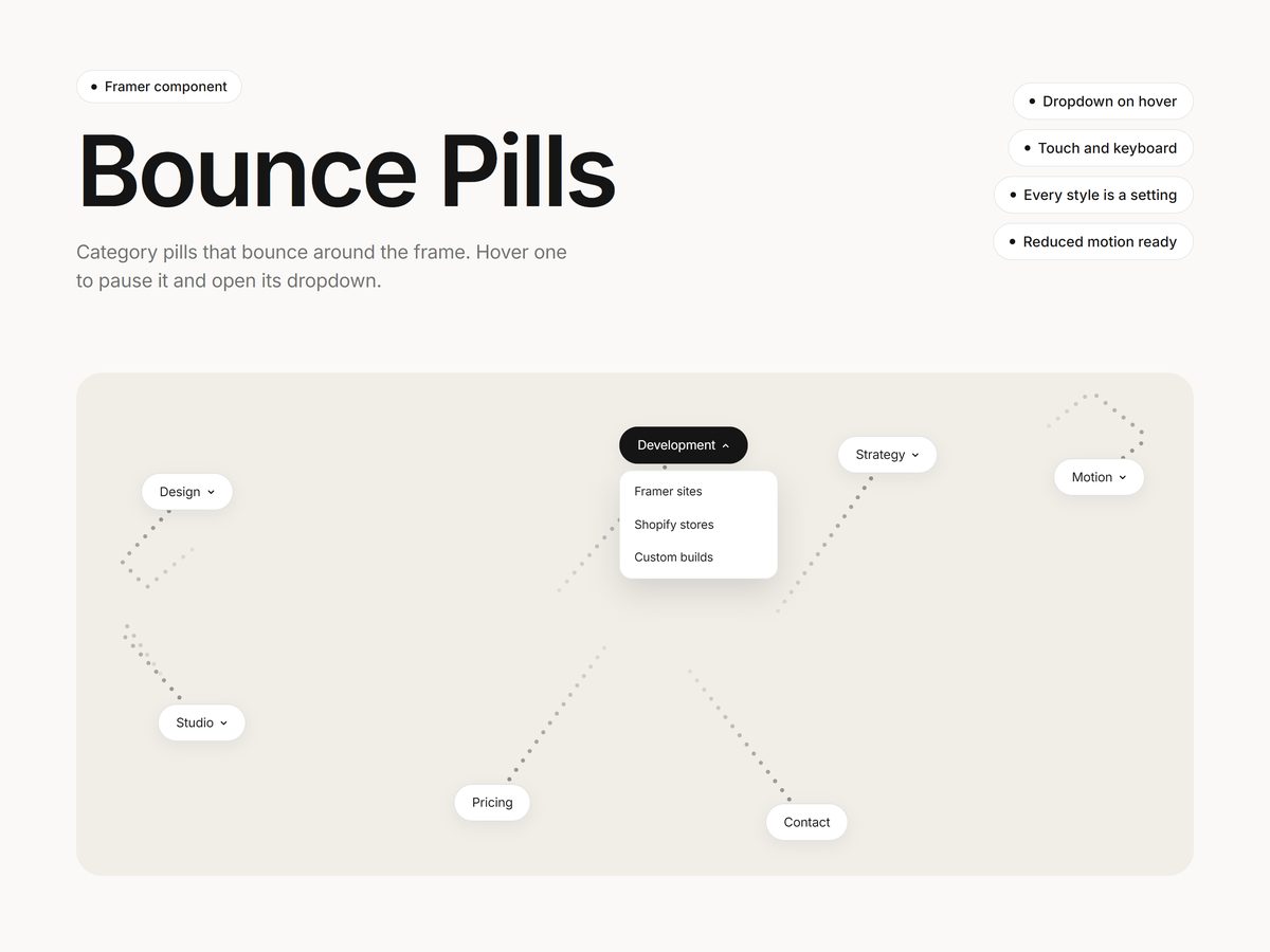 Bounce Pills with one dropdown open