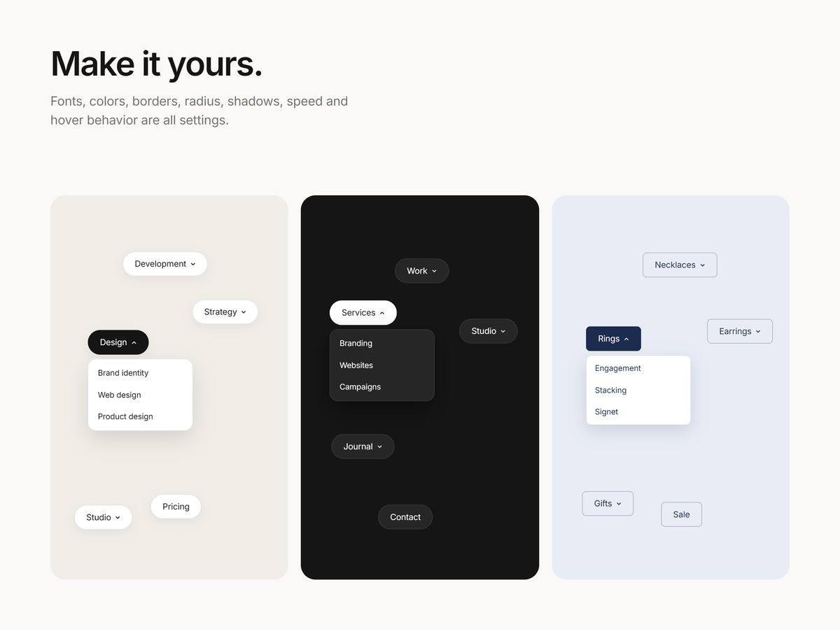 Three styles made only with settings