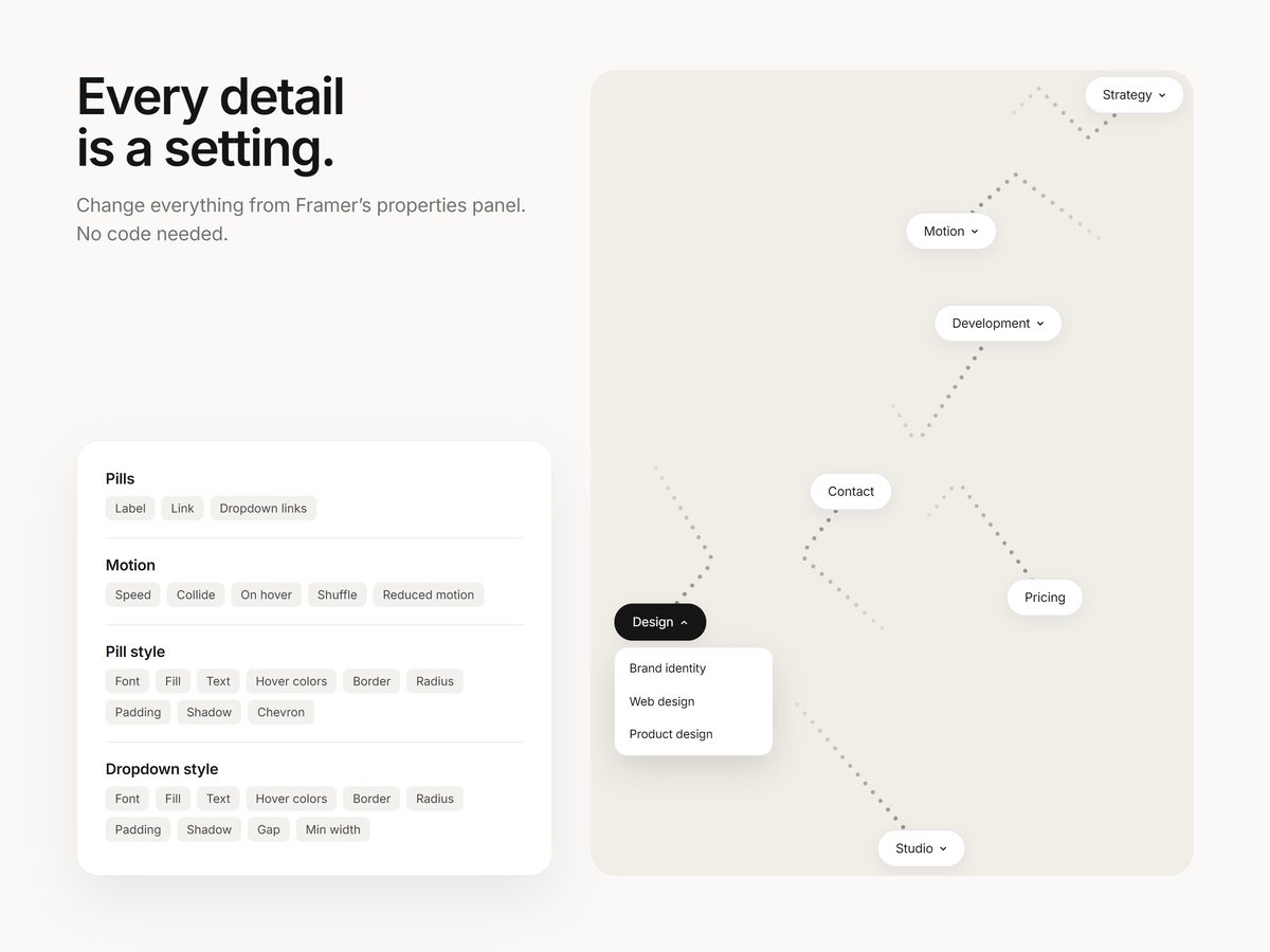 The settings in Framer's properties panel