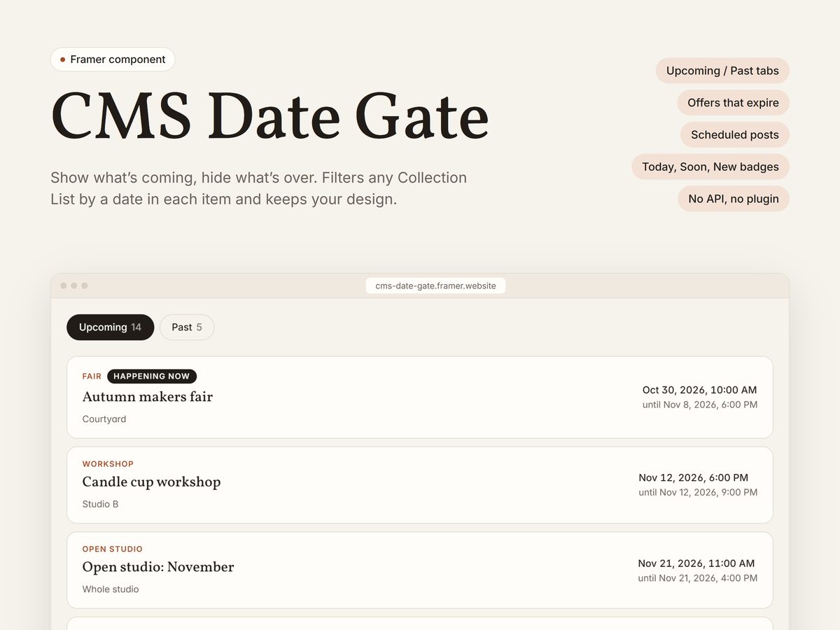 CMS Date Gate with Upcoming and Past tabs