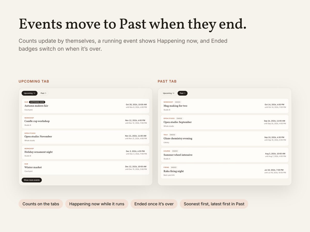 Events move to Past when they end