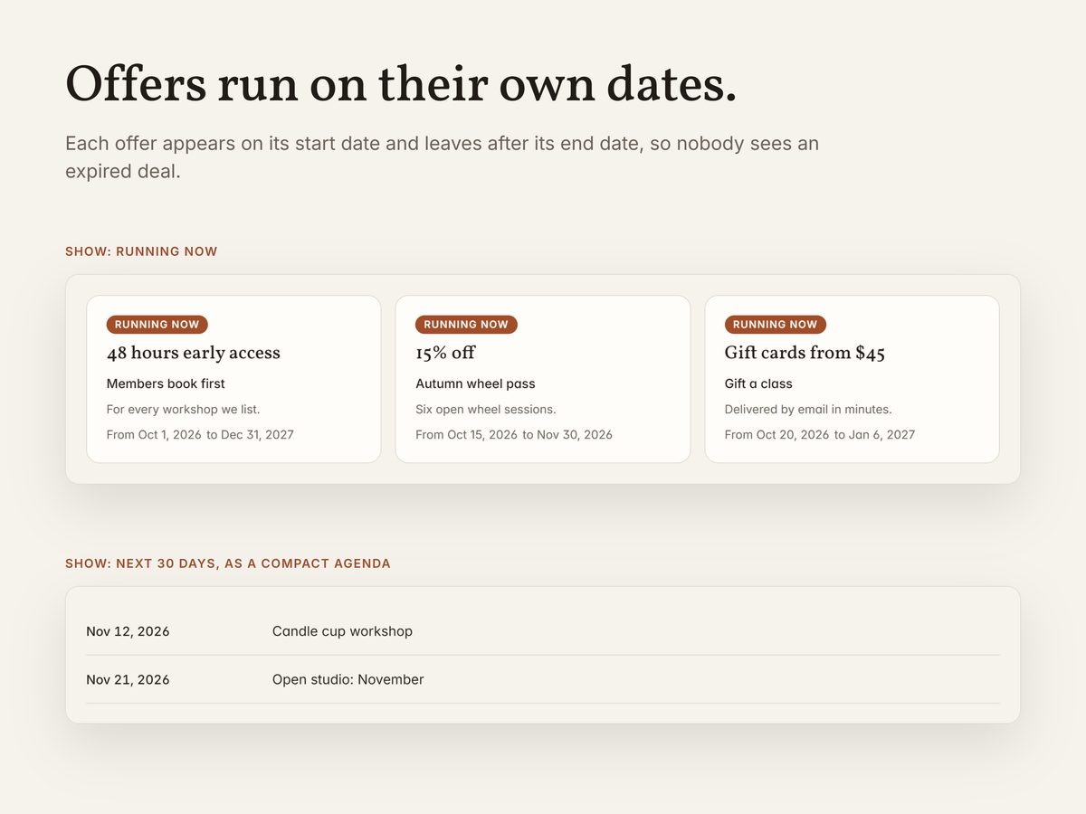 Offers that run on their own dates