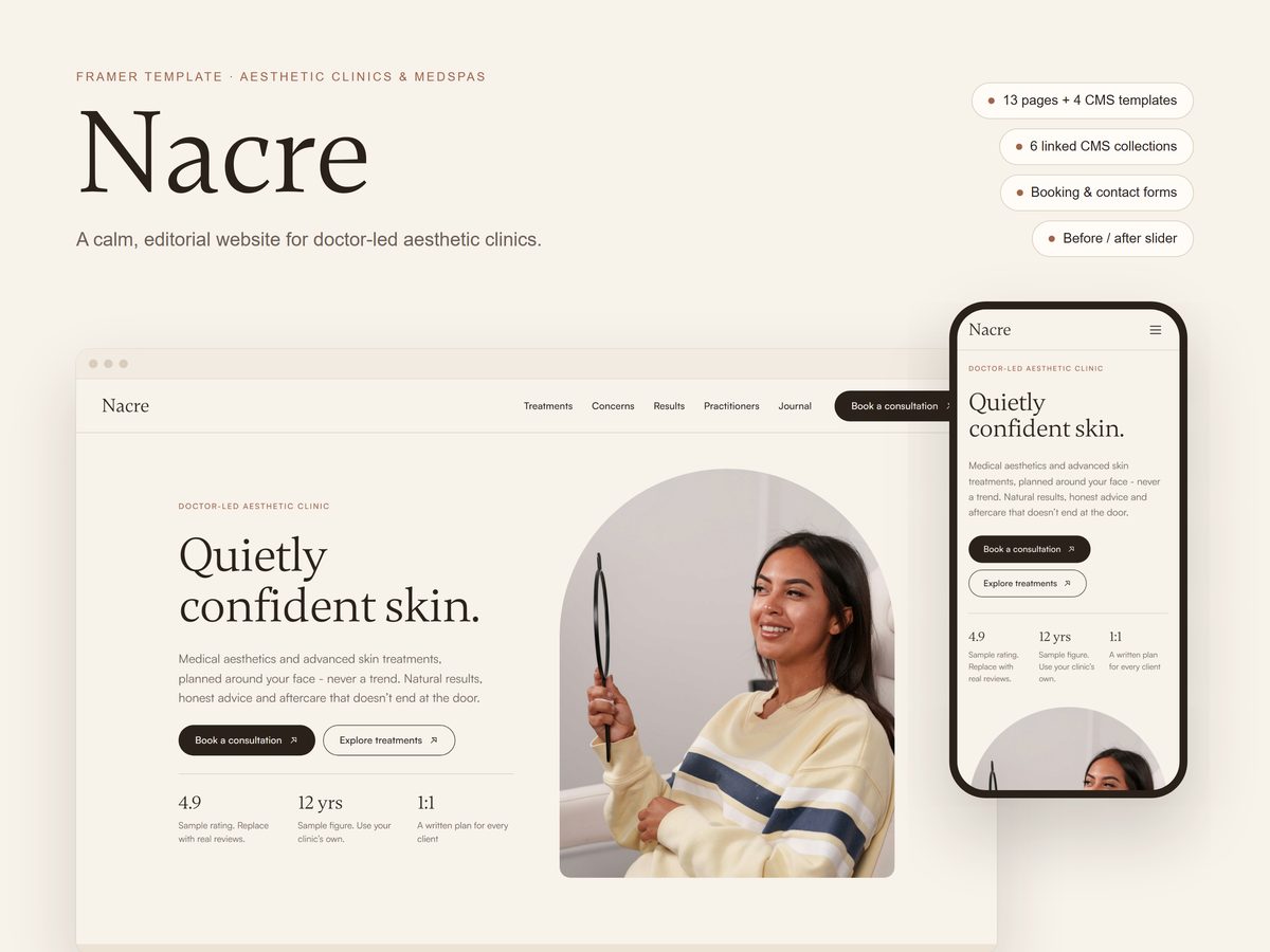 Nacre home page on desktop and phone