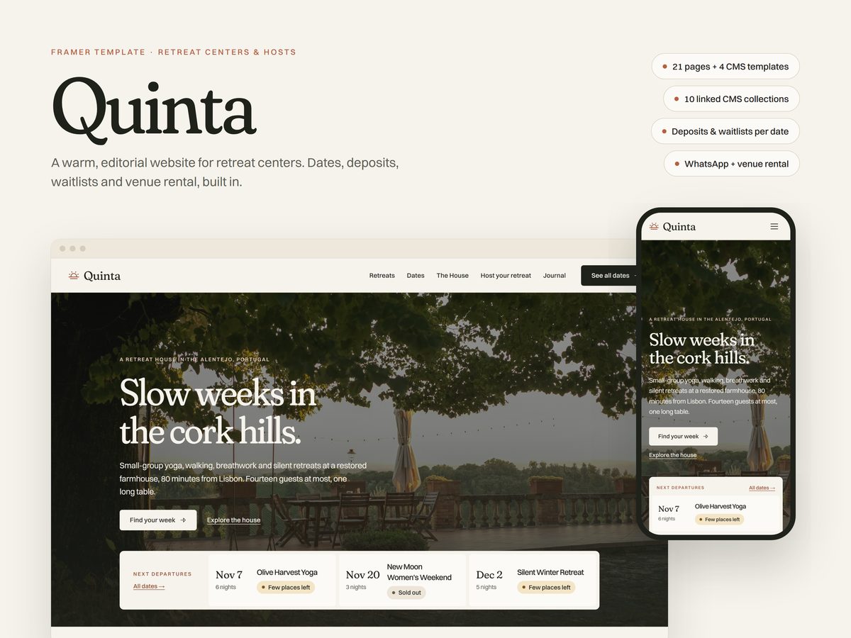 Quinta home page on desktop and phone