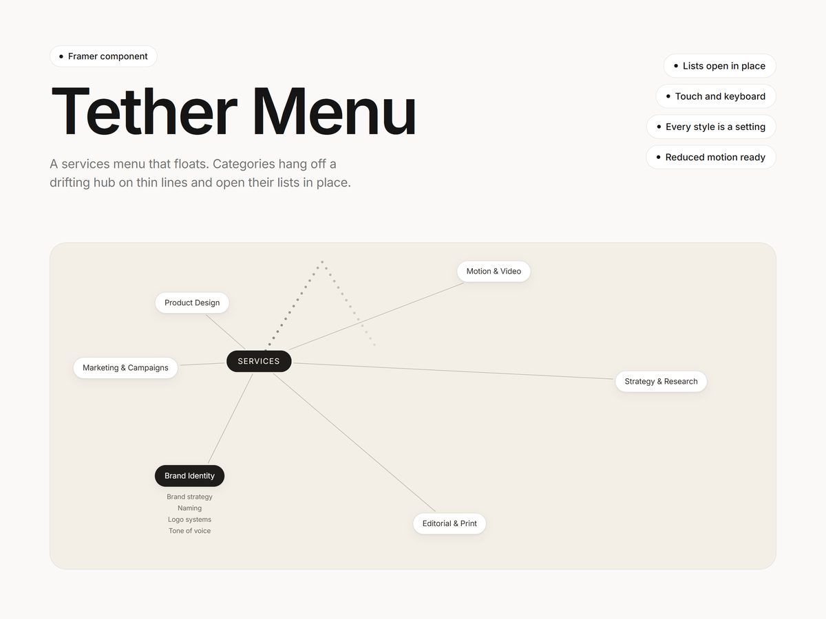 Tether Menu with its hub and categories